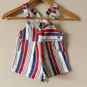 Vintage OshKosh Striped Short Overalls USA Made Kids 18M Patriotic